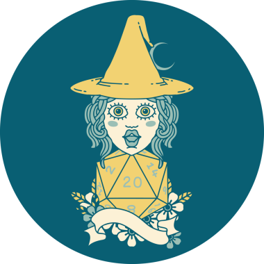 Retro Dövme Tarzı İnsan Büyücüsü Doğal 20 zar atışıyla Bir insan tarafından çizilmiş