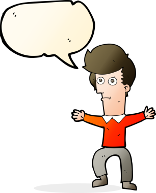 Bir insan tarafından çizilmiş konuşma baloncuğu olan ürkmüş bir adam.