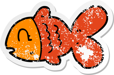 Bir insan tarafından çizilmiş karikatür balığının sıkıntılı çıkartması.