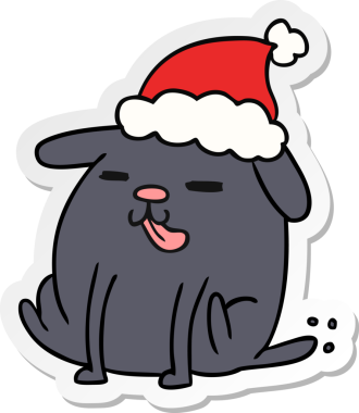 Bir insan tarafından çizilmiş kawaii köpeğinin el çizimi Noel çıkartması.