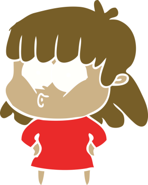 Bir insan tarafından çizilmiş düz renkli bir karikatür.