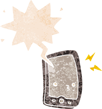 bir insan tarafından çizilmiş grunge ile konuşma balonu ile çizgi film cep telefonu sıkıntılı retro desen