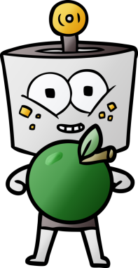 Bir insan tarafından çizilmiş elmalı mutlu çizgi film robotu