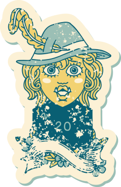 Retro Dövme Tarzı Şarkı Söyleyen Yarı Ork Ozan Bir insan tarafından çizilmiş doğal yirmi zar ile