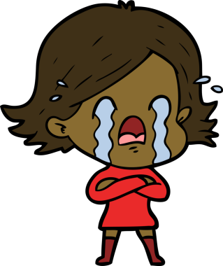 Bir insan tarafından çizilmiş ağlayan çizgi film kadını.