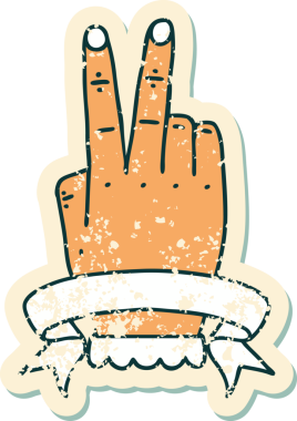 Bir zafer markasının grunge sticker 'ı Bir insan tarafından çizilmiş pankartıyla