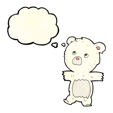 Bir insan tarafından çizilmiş düşünce baloncuklu şirin kutup ayısı.