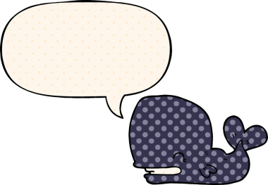 Çizgi roman tarzında konuşan balina bir insan tarafından çizilmiş.