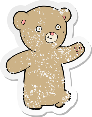 Bir insan tarafından çizilmiş oyuncak ayının gerilimli çıkartması.