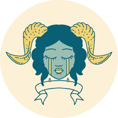 Retro Dövme Biçimi, bir insan tarafından çizilmiş kaydırma pankartıyla ağlayan karakter yüzü