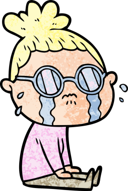 Bir insan tarafından çizilmiş gözlüklü, ağlayan bir kadın.