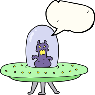 Bir insan tarafından çizilmiş uçan daire içindeki serbest konuşma balonu karikatürü.