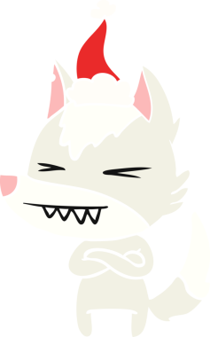 Kızgın kurt eli, bir insan tarafından çizilmiş Noel Baba şapkasının düz renk çizimi.