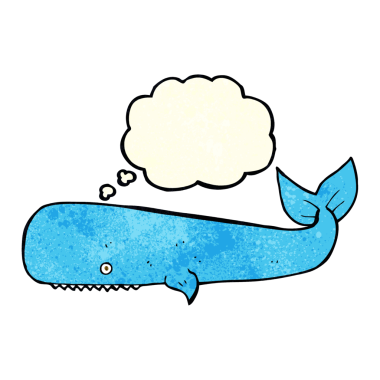 Bir insan tarafından çizilmiş düşünce baloncuklu çizgi film balinası