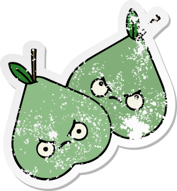 Bir insan tarafından çizilmiş yeşil armut karikatürünün sıkıntılı çıkartması.