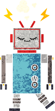 Bir insan tarafından çizilmiş dans eden robotun retro çizim tarzı karikatürü