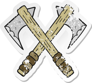 Bir insan tarafından çizilmiş karikatür baltalarının gerilimli yapıştırması.