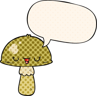 Bir insan tarafından çizilmiş çizgi roman tarzında konuşma baloncuğu olan mantar mantarı.
