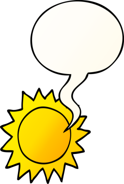 bir insan tarafından çizilmiş, konuşma baloncuklu çizgi film güneşi.