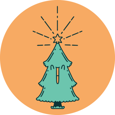 Bir insan tarafından çizilmiş bir dövme stili Noel ağacının simgesi