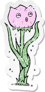 Bir insan tarafından çizilmiş karikatür çiçeğinin gerilmiş yapıştırması.