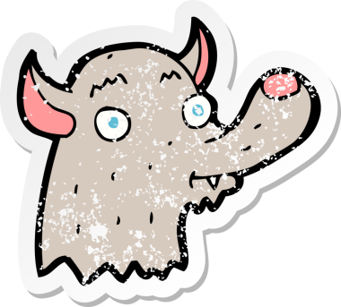 Bir insan tarafından çizilmiş mutlu kurt çizgi filminin kederli retro yapıştırması.