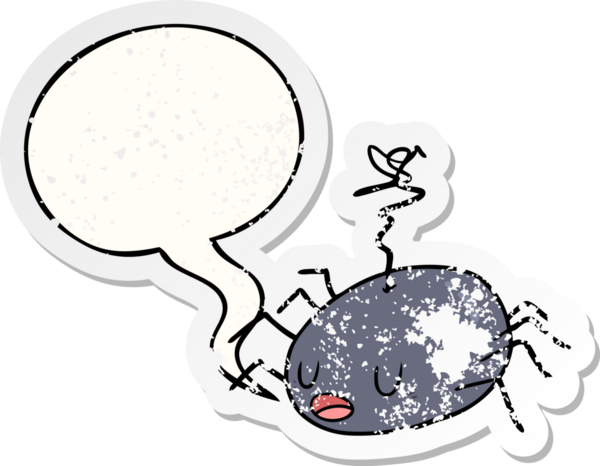 Konuşma baloncuklu çizgi film örümceği bir insan tarafından çizilmiş sıkıntılı eski bir çıkartma