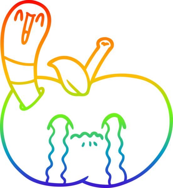 Bir insan tarafından çizilmiş elmayı yiyen bir karikatür solucanının çizimi