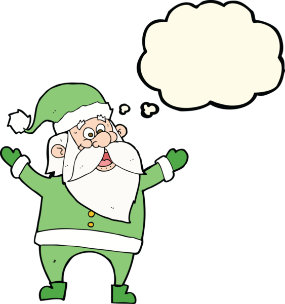 Bir insan tarafından çizilmiş düşünce baloncuklu Noel Baba çizgi filmi.