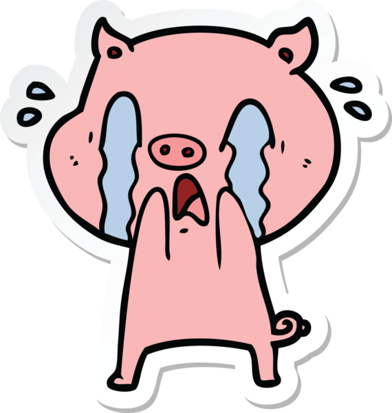Bir insan tarafından çizilmiş ağlayan domuz çizgi filminin çıkartması.