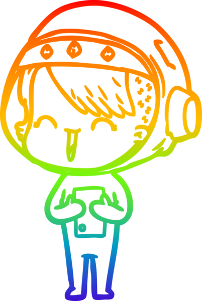 Gökkuşağı gradyan çizimi mutlu bir uzay kızının çizimi bir insan tarafından çizilmiş