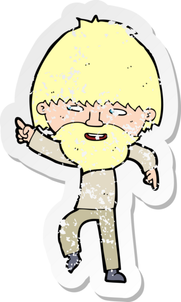 Çizgi film sakallı bir adamın retro sıkıntılı çıkartması bir insan tarafından çizilmiş ve çizilmiş.