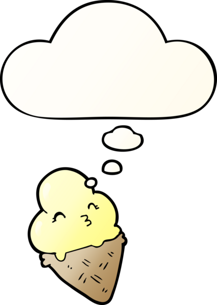 Düşünce baloncuklu çizgi film dondurması bir insan tarafından çizilmiş.