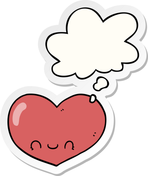 Karikatür kalp karakterini sever. Düşünce baloncuğu insan tarafından çizilmiş bir çıkartma gibidir.