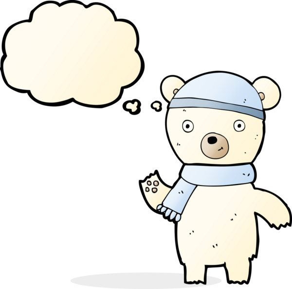 Bir insan tarafından çizilmiş düşünce baloncuğu ile kutup ayısı sallayan çizgi film