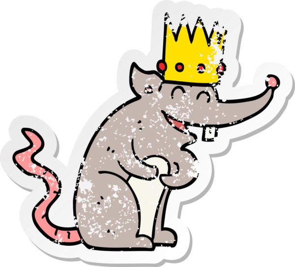 Bir insan tarafından çizilen gülen fare kralının kederli çıkartması.