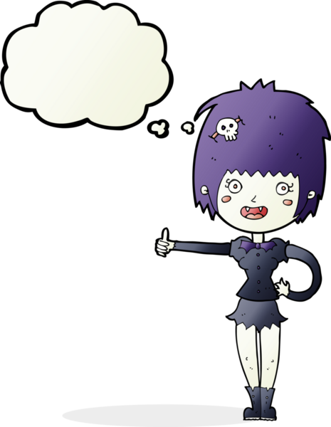 Bir insan tarafından çizilmiş düşünce baloncuğuyla işaret veren vampir kız.