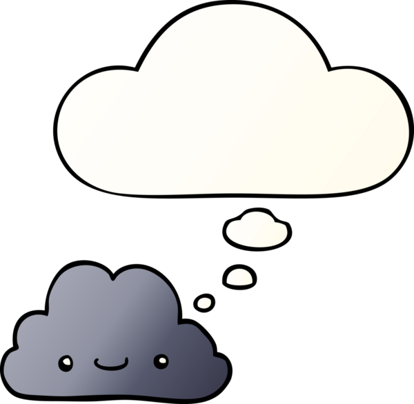 Düşünce baloncuğu olan sevimli çizgi film bulutu bir insan tarafından çizilmiş.