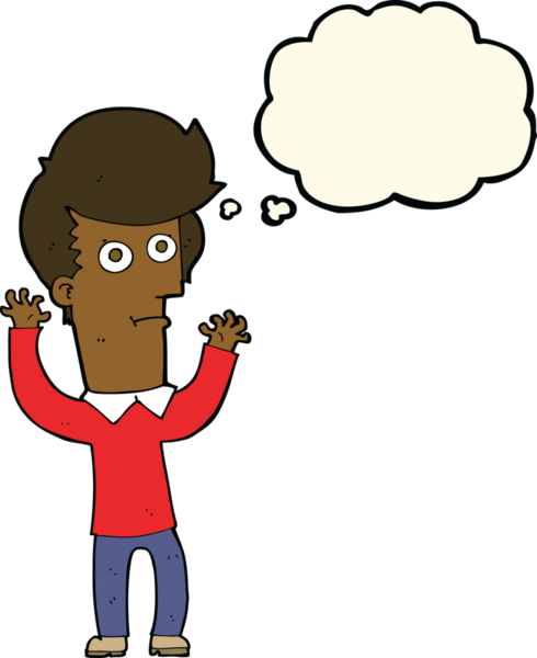 Bir insan tarafından çizilen düşünce baloncuğuyla şok olmuş bir adam.