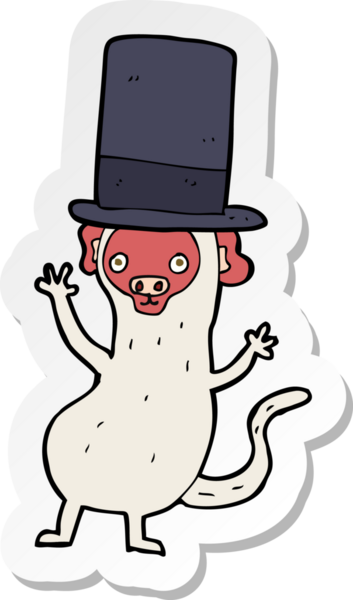 Bir insan tarafından çizilmiş silindir şapkalı maymun çıkartması.