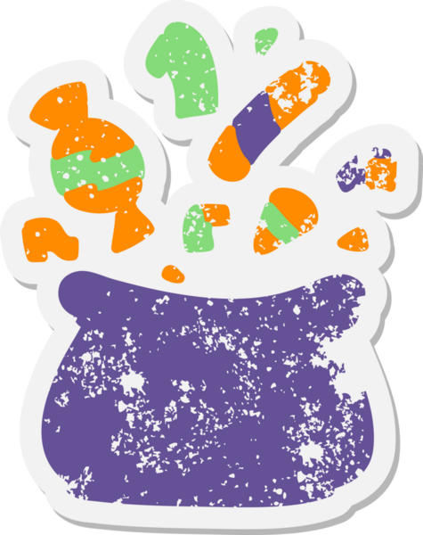 Bir insan tarafından çizilmiş bir çanta dolusu cadılar bayramı şekeri.