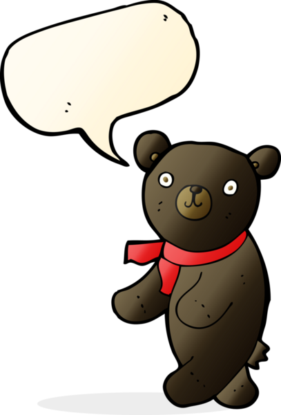 Bir insan tarafından çizilmiş konuşma balonlu siyah oyuncak ayı.