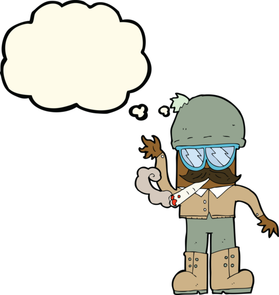 Bir insan tarafından çizilmiş düşünce balonlu ot içen çizgi film adamı.