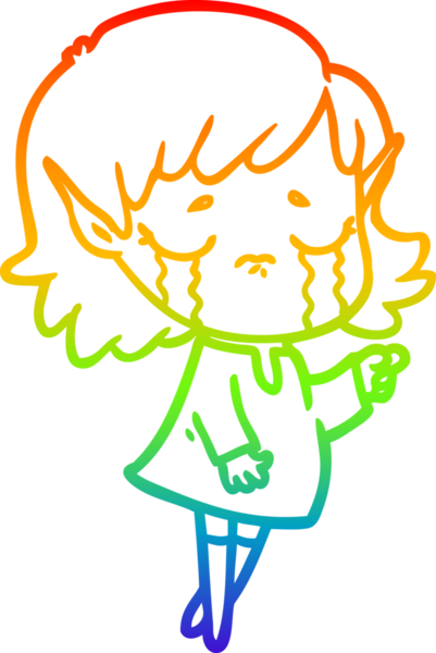 Gökkuşağı gradyan çizgi çizimi Bir insan tarafından çizilmiş ağlayan elf kızı