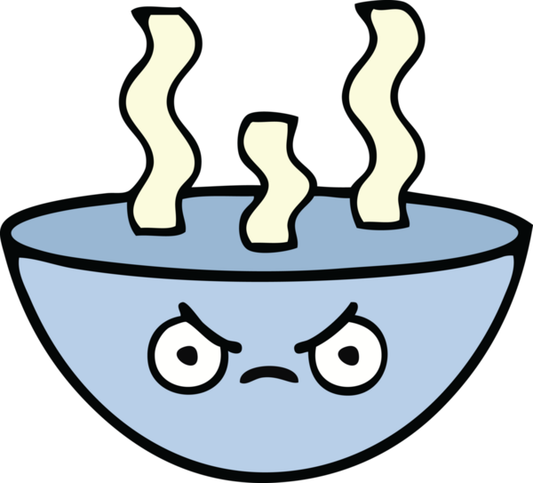 Bir insan tarafından çizilmiş sıcak çorba karikatürü.
