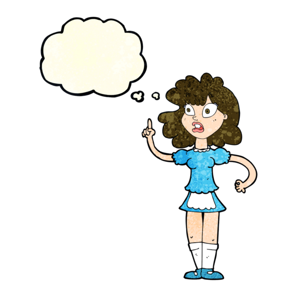Bir insan tarafından çizilmiş düşünce balonlu endişeli bir kız.