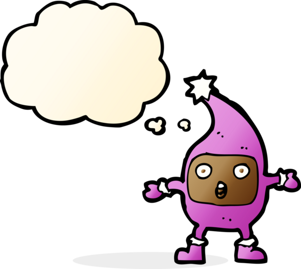 Bir insan tarafından çizilmiş düşünce baloncuklu komik bir yaratık.