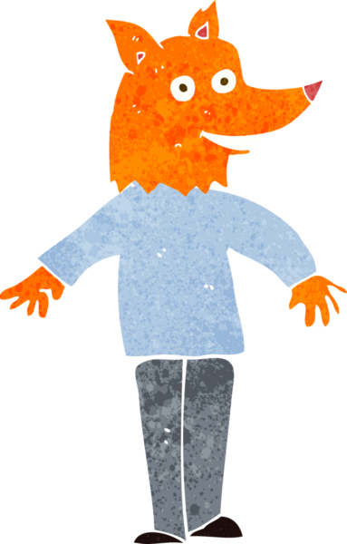 Bir insan tarafından çizilmiş mutlu tilki adam.