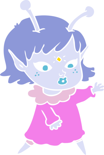 Bir insan tarafından çizilmiş düz renk çizgi film uzaylı kızı.