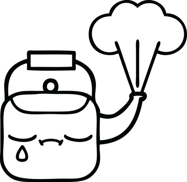Bir insan tarafından çizilen dumanı tüten bir çaydanlığın çizgi çizimi